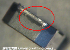 使用錫(Sn)鍍層的電源電感器(Power Inductors)，經(jīng)過推力測試后，其焊點(diǎn)還保留在零件的端點(diǎn)上，所以推力比較高。