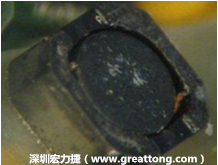 使用銀(Ag)鍍層的電源電感器(Power Inductors)，經(jīng)過推力測試后，零件端點(diǎn)上已經(jīng)看不到任何鍍層的痕跡了，所以其耐推力就比較小。
