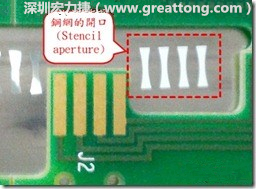 這個(gè)HotBar(熱壓熔錫焊接)吃錫的設(shè)計(jì)已經(jīng)對了一半,在印刷錫膏的時(shí)候在焊墊的中間位置減少錫膏,如果治具的設(shè)定正確的話,熱壓頭(thermode)要壓在焊墊中間的位置,焊錫的印出來結(jié)果如下面右圖所示。