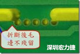 郵票孔設(shè)計(jì)較佳,分板后雖然也有毛邊產(chǎn)生,但大體所有的毛邊都可以平整于成型線(xiàn)以?xún)?nèi),不致造成組裝的干涉。