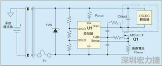 圖1：一個(gè)簡(jiǎn)單的-48V熱插拔電路。