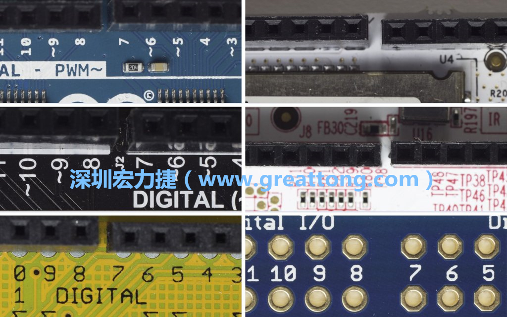 各種不同尺寸的Arduino上第7、8腳位的間距。