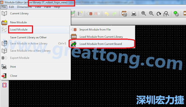 進(jìn)入Module Editor去載入其他Footprint(Module)進(jìn)來， 從目前的Active library (不過要先選取一個Current library ) 載入Module 或從目前正在編輯的PCB載入Module。