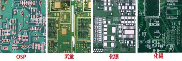 表面工藝分：熱風(fēng)整平，沉金， 化銀， 化錫， OSP 等幾種表面工藝