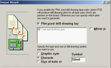 選中“Plot used drill drawing layer”,并將孔圖改為“Cheracte”標(biāo)示